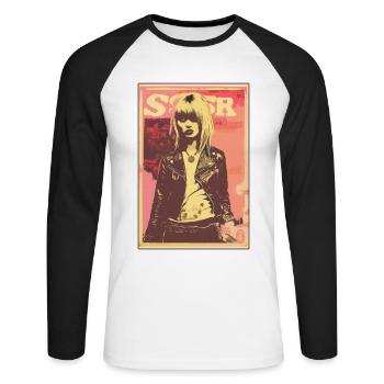 Vintage Poster: 80s Punk Rock Blonde Girl - Unisex Long Sleeve Baseball T-Shirt - white/black - Front - Nik (191cm)