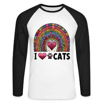 Les chats aiment les pattes arc-en-ciel chat maman animal de compagnie - T-shirt baseball manches longues Homme - blanc/noir - Devant - Nik (191cm)