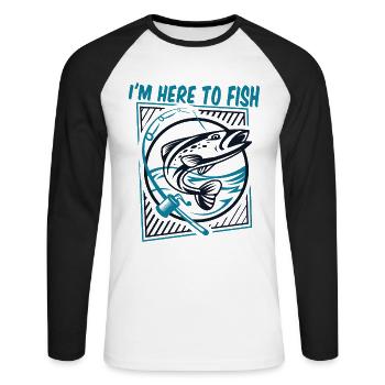 Je suis ici pour pêcher, pêcheur au fil, pêcheur en haute mer, pêcheur à la ligne - T-shirt baseball manches longues Homme - blanc/noir - Devant - Nik (191cm)