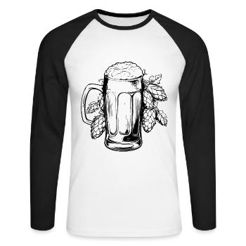Verre à bière, houblon, malt, bière - T-shirt baseball manches longues Homme - blanc/noir - Devant - Nik (191cm)