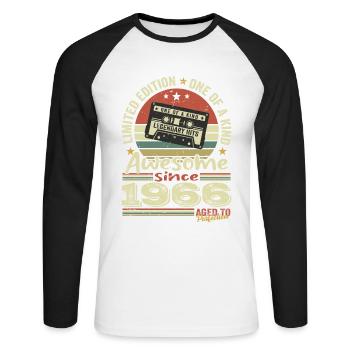 Jahrgang 1966 Original Retro Jubiläumsgeschenk - Unisex Baseballshirt langarm - Weiß/Schwarz - Vorne - Nik (191cm)