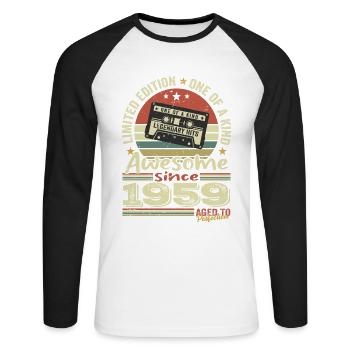 Jahrgang 1959 Original Retro Jubiläumsgeschenk - Unisex Baseballshirt langarm - Weiß/Schwarz - Vorne - Nik (191cm)