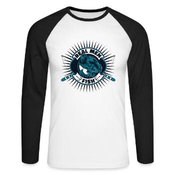 Real Men Fish Fliegenfischer Spinnfischer Angler - Unisex Baseballshirt langarm - Weiß/Schwarz - Vorne - Nik (191cm)
