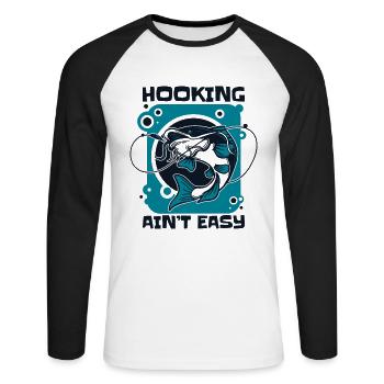 Hooking Ain't Easy Hochseeangler Fliegenfischer - Unisex Baseballshirt langarm - Weiß/Schwarz - Vorne - Nik (191cm)
