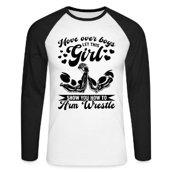 Déplacez-vous sur les garçons laissez cette fille vous montrer comment armer W - T-shirt baseball manches longues Homme - blanc/noir - Devant - Nik (191cm)