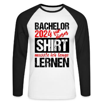 Bachelor 2024 Lange Genug Gelernt Lasst Uns Feiern - Unisex Baseballshirt langarm - Weiß/Schwarz - Vorne - Nik (191cm)