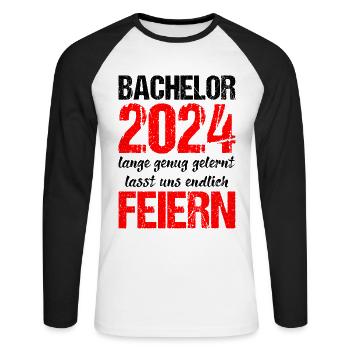 Bachelor 2024 Lange Genug Gelernt Lasst Uns Feiern - Unisex Baseballshirt langarm - Weiß/Schwarz - Vorne - Nik (191cm)