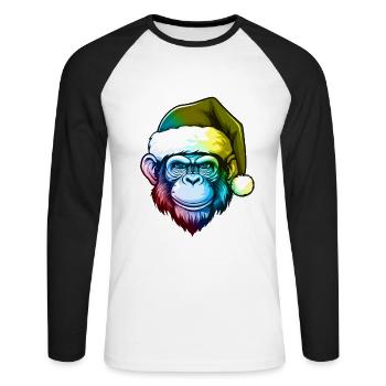 Tête de singe Portrait de Noël coloré - T-shirt baseball manches longues Homme - blanc/noir - Devant - Nik (191cm)