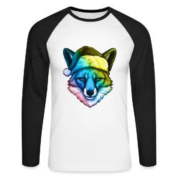 Fuchs Kopf Weihnachten Portät Bunt - Unisex Baseballshirt langarm - Weiß/Schwarz - Vorne - Nik (191cm)