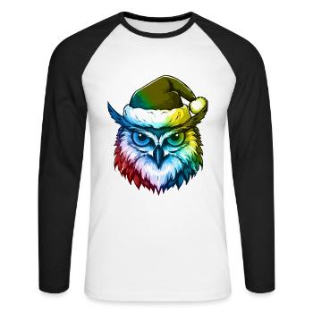 Eule Kopf Weihnachten Portät Bunt - Unisex Baseballshirt langarm - Weiß/Schwarz - Vorne - Nik (191cm)