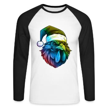 Hahn Kopf Weihnachten Portät Bunt - Unisex Baseballshirt langarm - Weiß/Schwarz - Vorne - Nik (191cm)