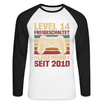 Level 14 freigeschaltet legendär seit 2010 - Unisex Baseballshirt langarm - Weiß/Schwarz - Vorne - Nik (191cm)