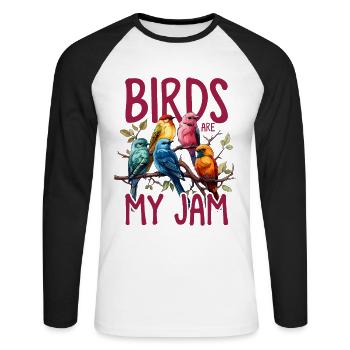 Lustige Vögel Vogelkunde Ornithologe Lustiger Vogelbeobachter - Unisex Baseballshirt langarm - Weiß/Schwarz - Vorne - Nik (191cm)