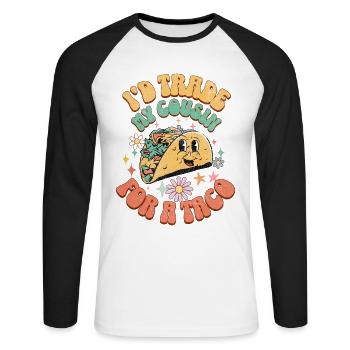 Taco Tacos Cuisine mexicaine - T-shirt baseball manches longues Homme - blanc/noir - Devant - Nik (191cm)