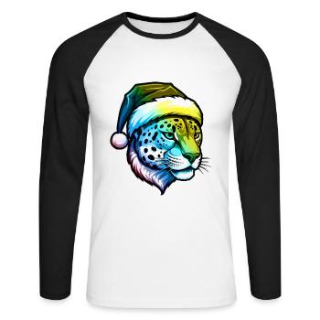 Gepard Kopf Weihnachten Portät Bunt - Unisex Baseballshirt langarm - Weiß/Schwarz - Vorne - Nik (191cm)