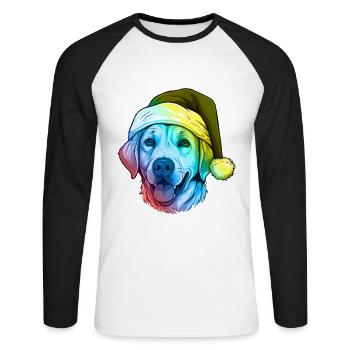 Labrador Hund Kopf Weihnachten Portät Bunt - Unisex Baseballshirt langarm - Weiß/Schwarz - Vorne - Nik (191cm)