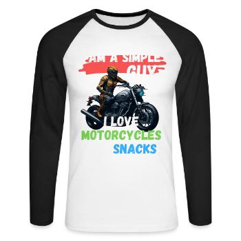 Je suis un homme simple - j’adore les motos - T-shirt baseball manches longues Homme - blanc/noir - Devant - Nik (191cm)