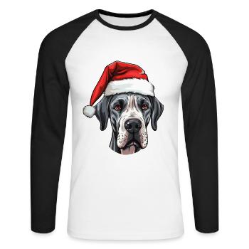 Great Dane Dog Christmas Head - Unisex Long Sleeve Baseball T-Shirt - white/black - Front - Nik (191cm)