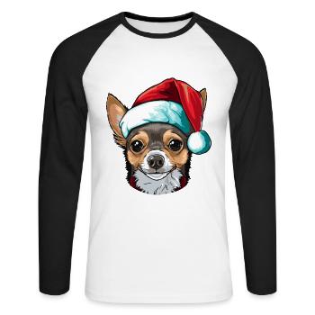 Chihuahua Dog Christmas Head - Unisex Long Sleeve Baseball T-Shirt - white/black - Front - Nik (191cm)