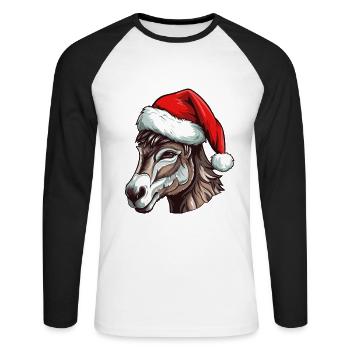 Donkey Christmas Animal Head - Unisex Long Sleeve Baseball T-Shirt - white/black - Front - Nik (191cm)