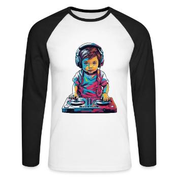 DJ Vaporwave Music Aesthetic Party Design - Unisex Long Sleeve Baseball T-Shirt - white/black - Front - Nik (191cm)