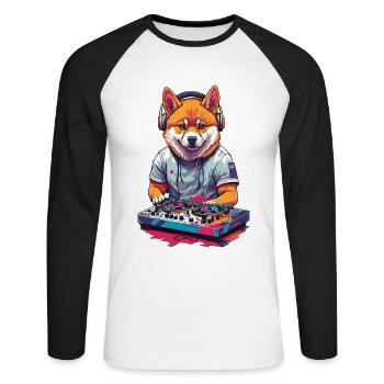 Shiba Inu DJ Dog Music and Dog Love Design - Unisex Long Sleeve Baseball T-Shirt - white/black - Front - Nik (191cm)
