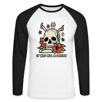 Tout n’était qu’un rêve : des crânes, des roses et des bougies - T-shirt baseball manches longues Homme - blanc/noir - Devant - Nik (191cm)