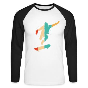 Skatepark rétro Skatergirl Skaterboy Skater - T-shirt baseball manches longues Homme - blanc/noir - Devant - Nik (191cm)