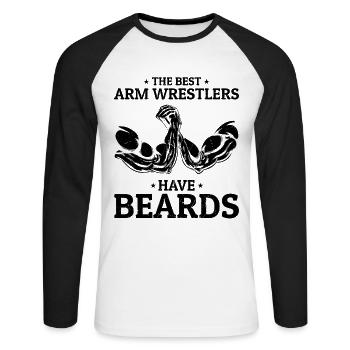 Les meilleurs lutteurs de bras de fer ont des barbes - Bearded Armwr - T-shirt baseball manches longues Homme - blanc/noir - Devant - Nik (191cm)