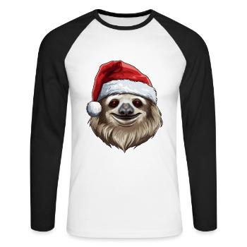 Sloth Christmas Animal Head - Unisex Long Sleeve Baseball T-Shirt - white/black - Front - Nik (191cm)