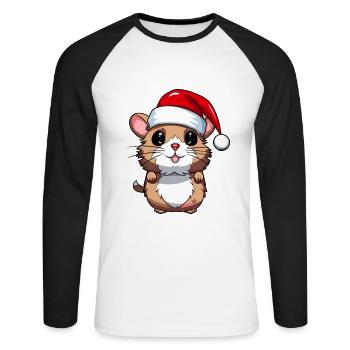 Hamster Noël Animal Portrait Noël - T-shirt baseball manches longues Homme - blanc/noir - Devant - Nik (191cm)