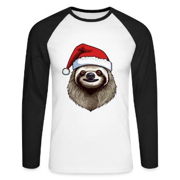 Sloth Christmas Animal Portrait Xmas - Unisex Long Sleeve Baseball T-Shirt - white/black - Front - Nik (191cm)
