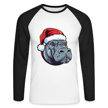 Hippopotame Noël Animal Portrait Noël - T-shirt baseball manches longues Homme - blanc/noir - Devant - Nik (191cm)