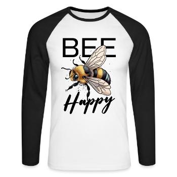 Abeille heureuse - T-shirt baseball manches longues Homme - blanc/noir - Devant - Nik (191cm)