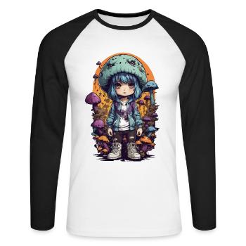 Fantasy Mushroom Girl Kawaii Goth e-girl - T-shirt baseball manches longues Homme - blanc/noir - Devant - Nik (191cm)