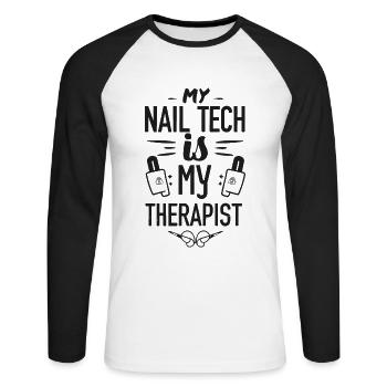 My Tech Nail Is My Therapist Nail Art - Unisex Long Sleeve Baseball T-Shirt - white/black - Front - Nik (191cm)