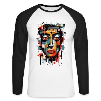 Tête abstraite colorée Graffiti Art cubisme - T-shirt baseball manches longues Homme - blanc/noir - Devant - Nik (191cm)