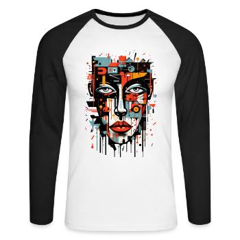 Abstrakter Kopf Bunte Graffiti Kunst Kubismus - Unisex Baseballshirt langarm - Weiß/Schwarz - Vorne - Nik (191cm)