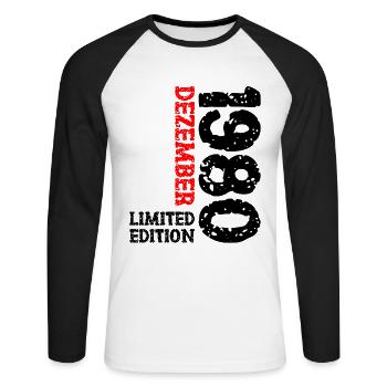 1980 Dezember Limited Edition 43. Geburtstag Deko - Unisex Baseballshirt langarm - Weiß/Schwarz - Vorne - Nik (191cm)