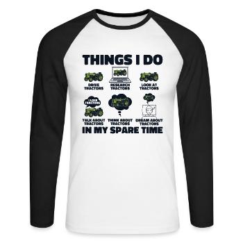 Things I Do In My Spare Time Farmer Farming - Unisex Long Sleeve Baseball T-Shirt - white/black - Front - Nik (191cm)