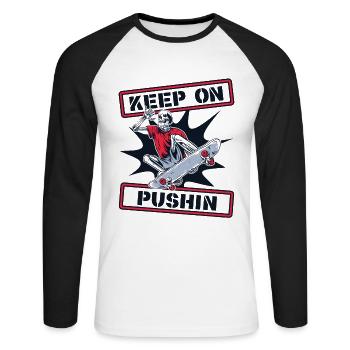 Keep On Pushin Skatepark Skatergirl Skaterboy - Unisex Long Sleeve Baseball T-Shirt - white/black - Front - Nik (191cm)