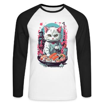 Gothic Pastel Sushi Cat Aesthetic Style - Unisex Long Sleeve Baseball T-Shirt - white/black - Front - Nik (191cm)