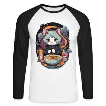 Cat Ramen Love Japanese Noodle Soup Design - Unisex Long Sleeve Baseball T-Shirt - white/black - Front - Nik (191cm)