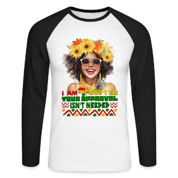 Black Queen Curly Afro - Celebrate Black History - Unisex Baseballshirt langarm - Weiß/Schwarz - Vorne - Nik (191cm)