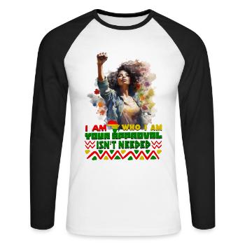 Black Queen Curly Afro - Celebrate Black History - Unisex Baseballshirt langarm - Weiß/Schwarz - Vorne - Nik (191cm)