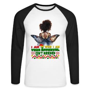 Black Queen Curly Afro - Celebrate Black History - Unisex Baseballshirt langarm - Weiß/Schwarz - Vorne - Nik (191cm)