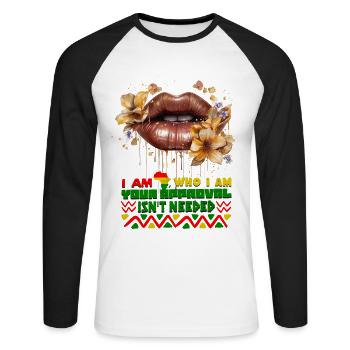 Black Queen Curly Afro - Celebrate Black History - Unisex Baseballshirt langarm - Weiß/Schwarz - Vorne - Nik (191cm)
