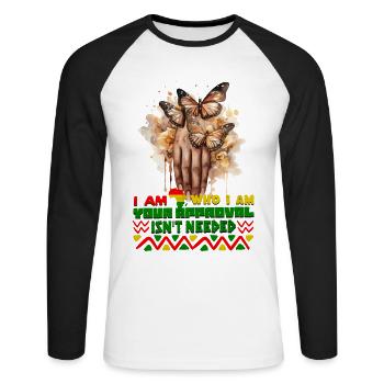 Black Queen Curly Afro - Celebrate Black History - Unisex Baseballshirt langarm - Weiß/Schwarz - Vorne - Nik (191cm)