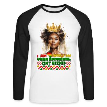 Black Queen Curly Afro - Celebrate Black History - Unisex Baseballshirt langarm - Weiß/Schwarz - Vorne - Nik (191cm)