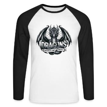 Dragon Lovers Fantasy World Dragons - Unisex Long Sleeve Baseball T-Shirt - white/black - Front - Nik (191cm)
